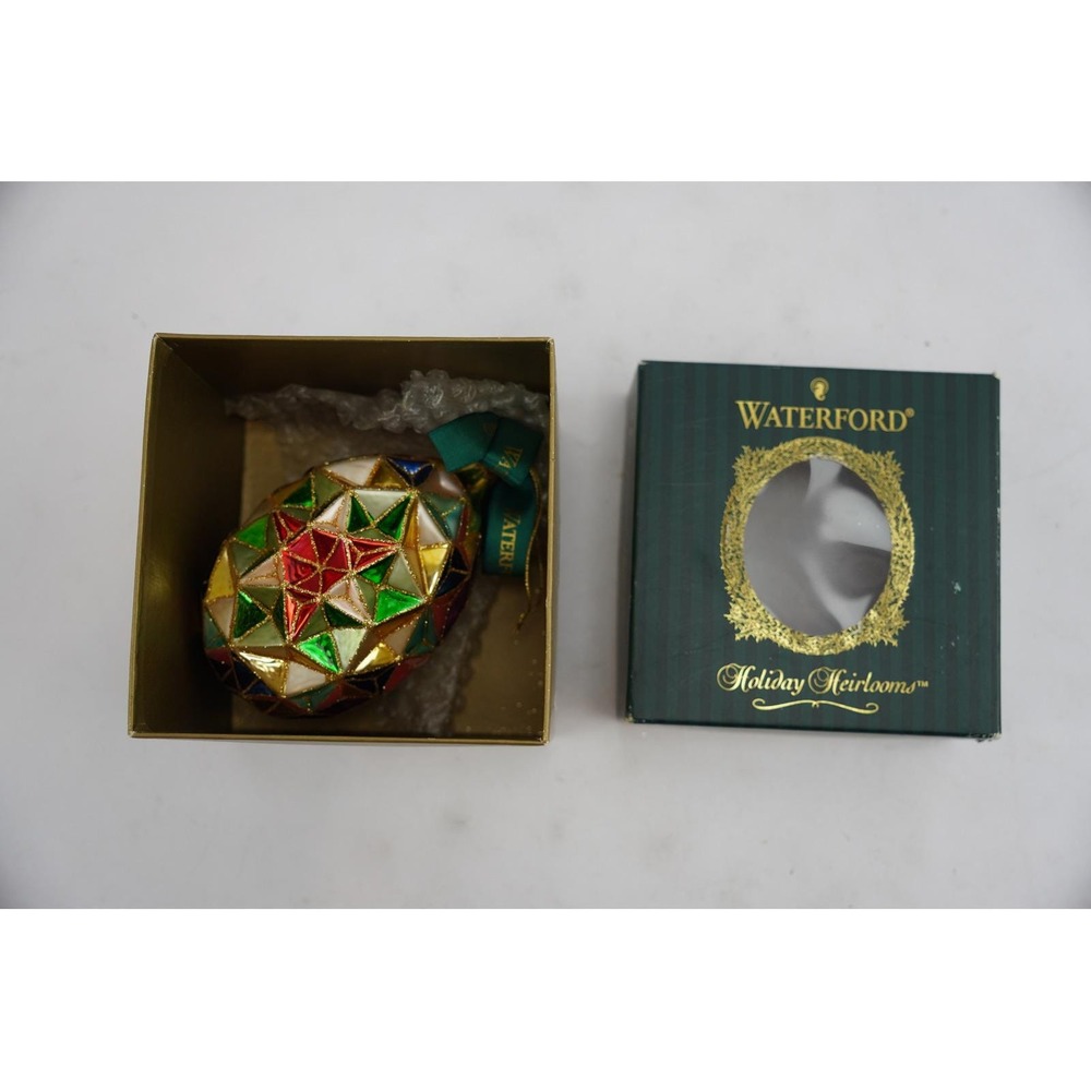 Waterford 2003 Holiday Heirlooms Season's‎ Faceted Egg Glass Ornament 5-1/4"